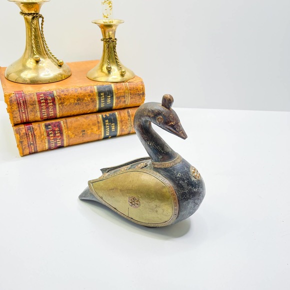 Antique Wood & Brass Quail Figure very RARE!